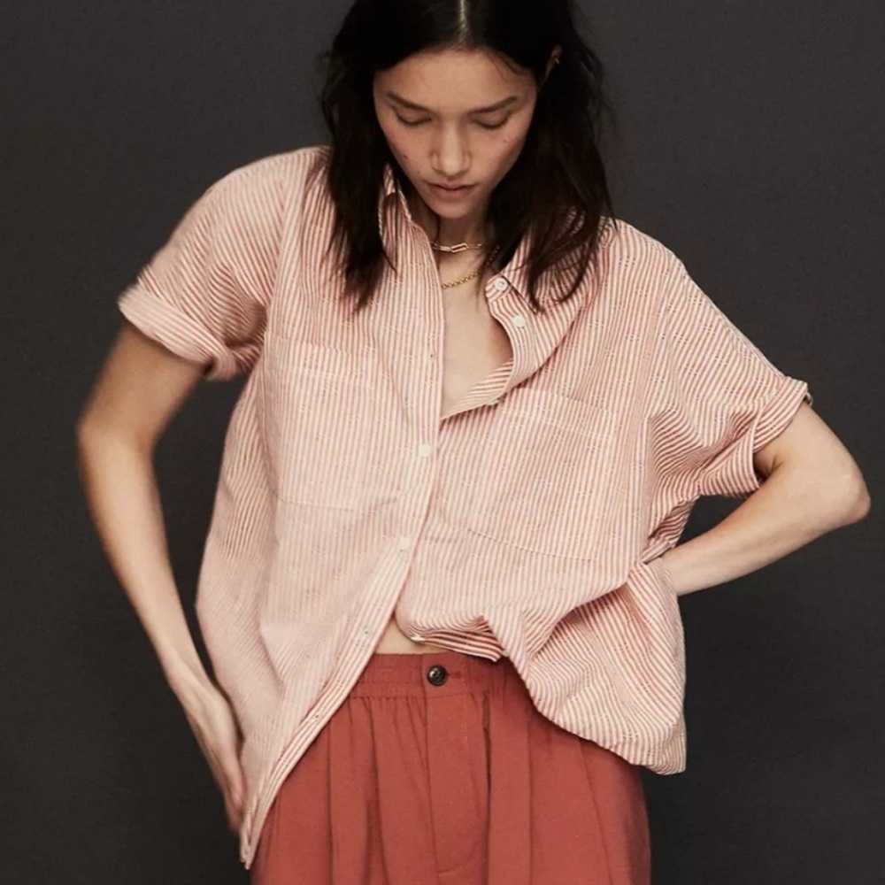 Madewell Pink Striped Button-Up Top